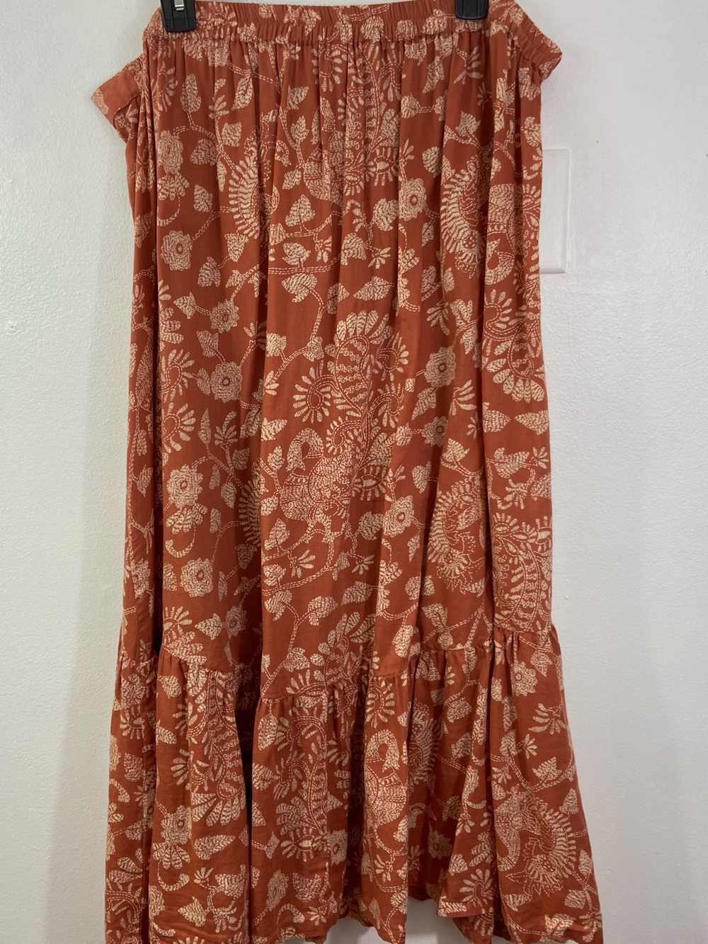 April Cornell Midi Skirt Peacock Floral Peasant Cotton 2XL Terracotta Tiered - Picture 3 of 9